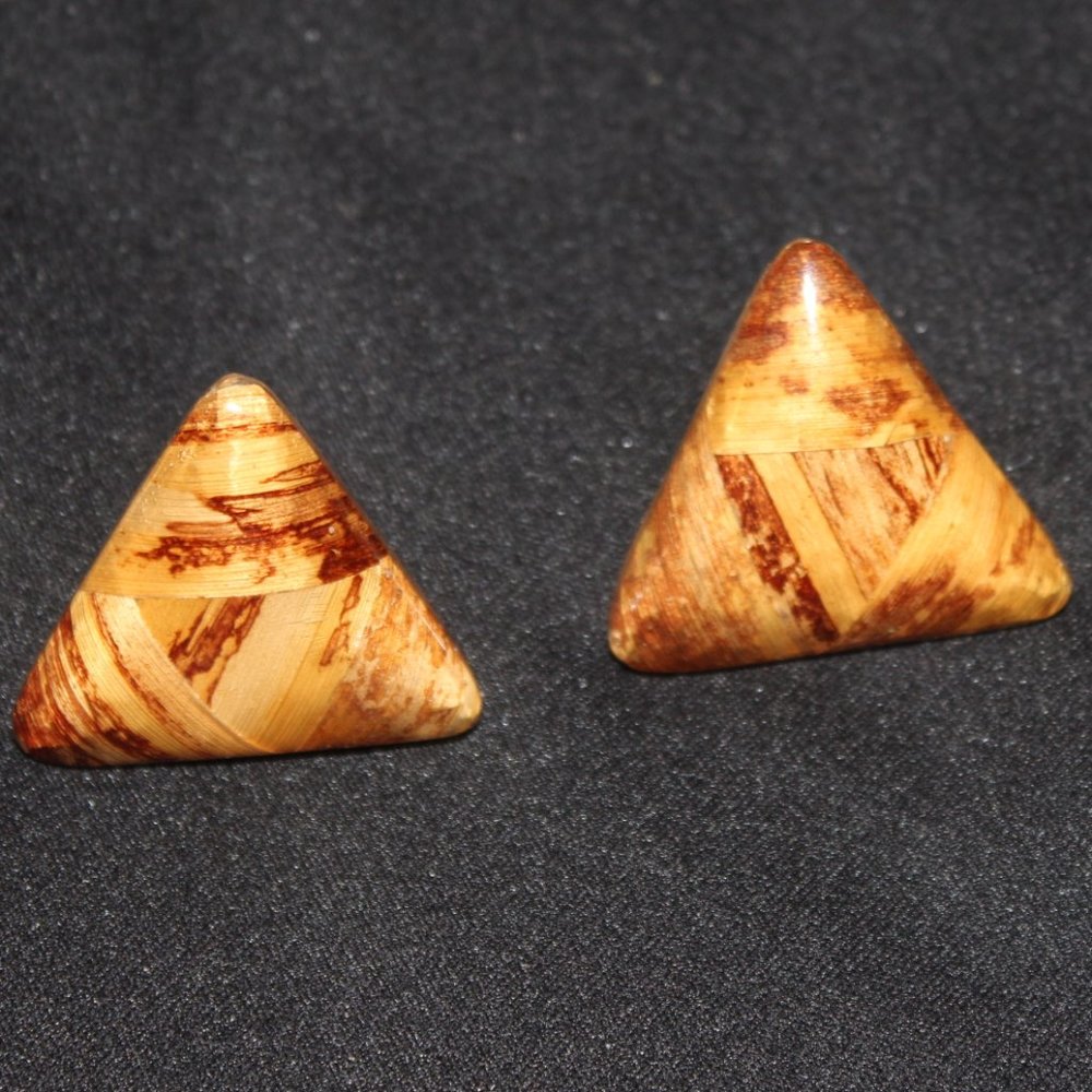 Very Unique Clip-On Earings, Vintage, Wood Look